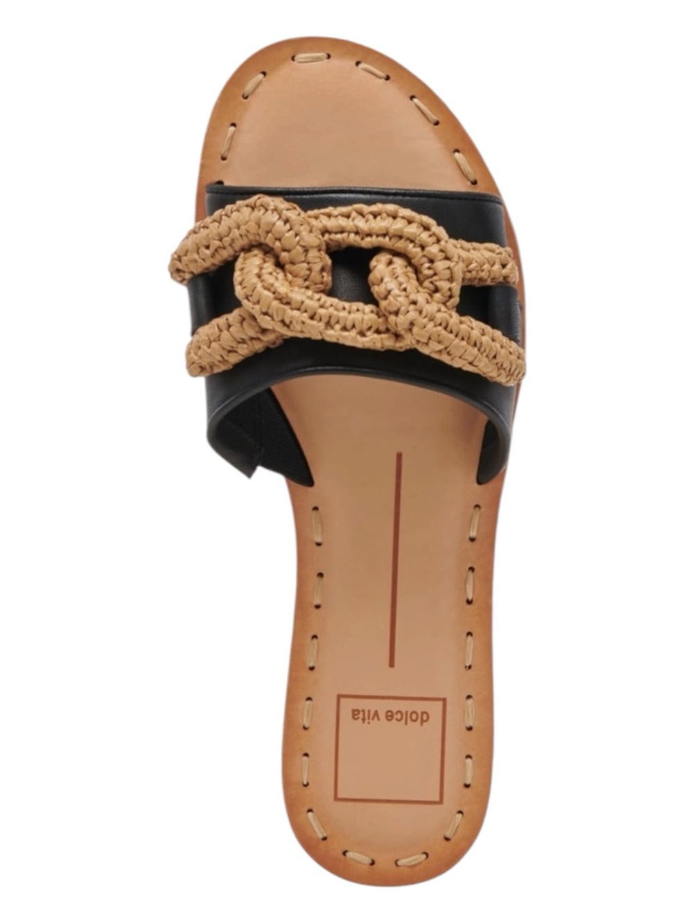 DOLCE VITA Desa Braided Chain Slide Sandals - Black and Tan Size 9.5 — Worn 1X - Picture 4 of 14
